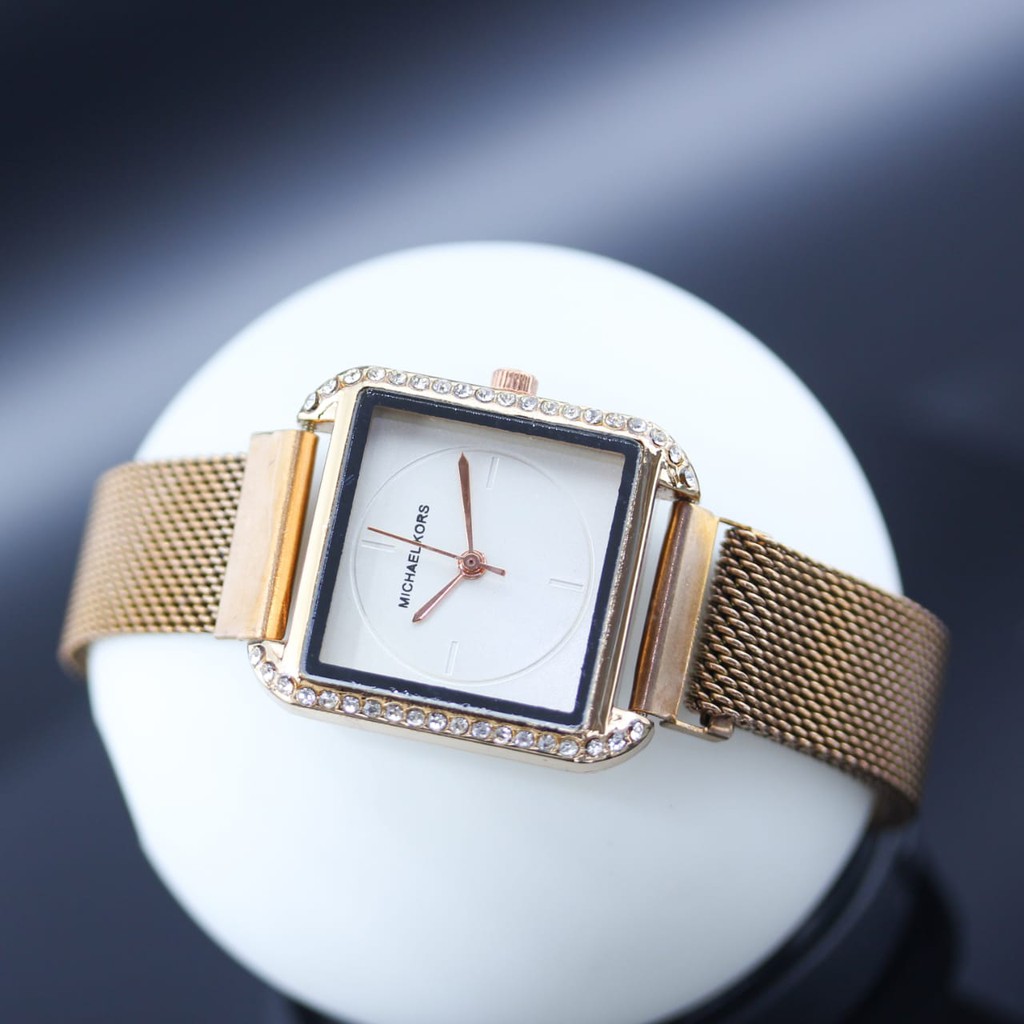 Terlaris  Jam Tangan Wanita MK Segi 5601EV Rantai Pasir , Ring Mata & Plat Polos + Free Baterai