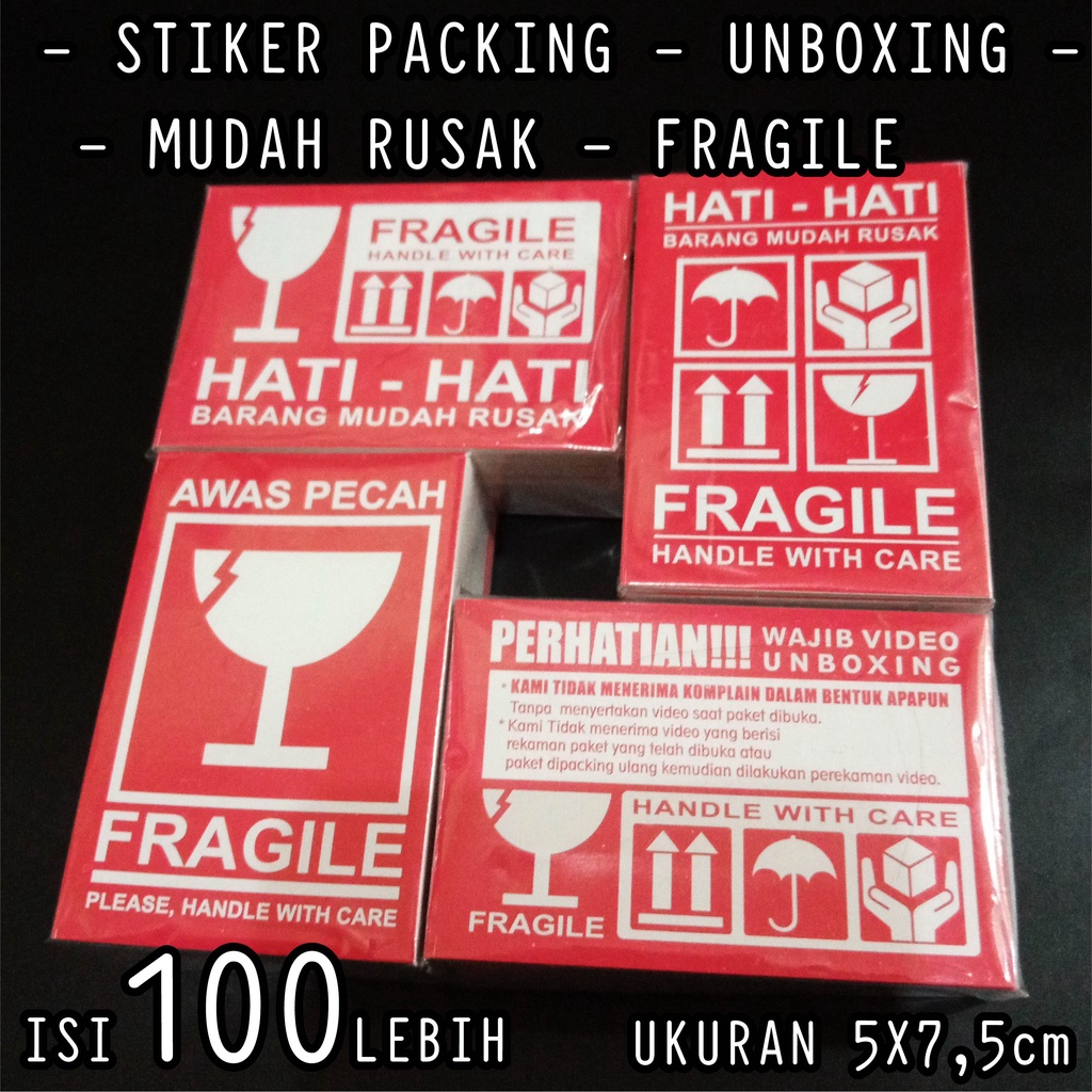 ISI 100PCS LEBIH STIKER FRAGILE STIKER PACKING LABEL PENGIRIMAN STIKER PECAH BELA ANTI AIR