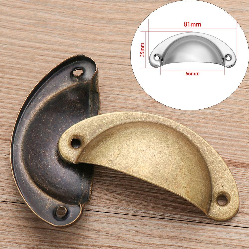 Chookyy 2PCS Tarikan Lemari Hardware Retro Kuningan Antik Kabinet Bentuk Kerang Handle Pintu Furniture