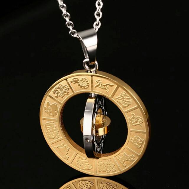 kalung 12 zodiak shio bisa diputar warna emas dan perak impor korea aksesori unik langka free ongkir