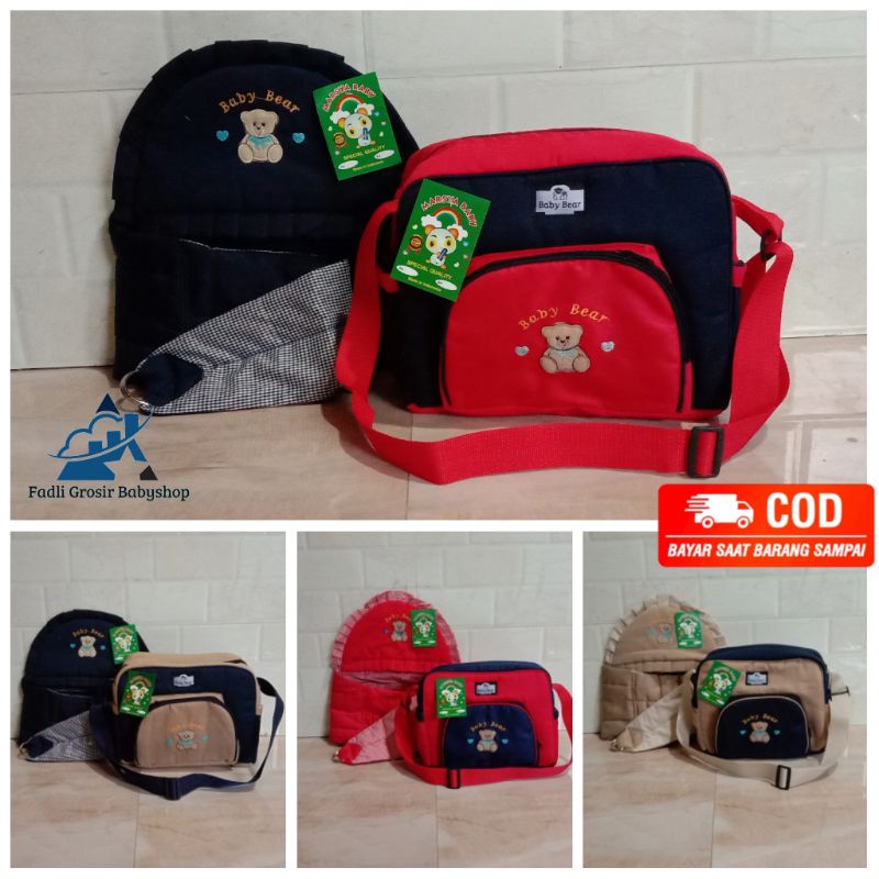 Tas Bayi Medium Dan Gendongan Bayi Samping Topi Bordir (2 in 1)