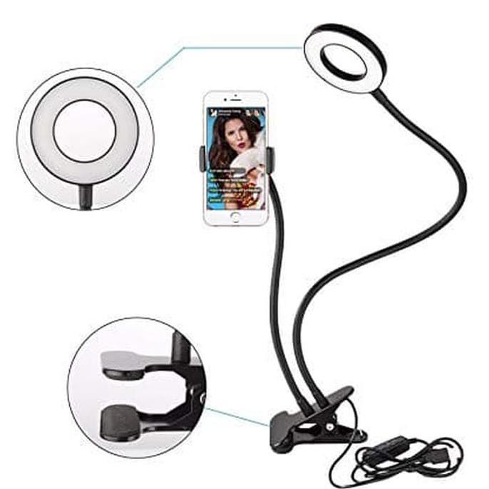 Lazypod 3in1 Ring light  / Ringlight LED Penjepit HP Elastis, Lazypod Jepit Flexible Ring 3 Mode