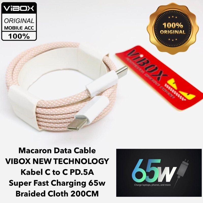 KABEL DATA MACARON 2M VIBOX KABEL C TO C PD.5A SUPER FAST CHARGING 65W