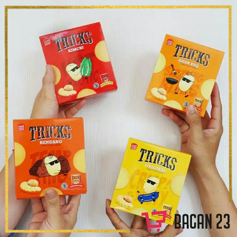 Tricks Crisps (10x18gr) - (Original-BBQ-Bulgogi-Kimchi-Rendang) - Snack Kentang / Bacan23 - Bacan 23