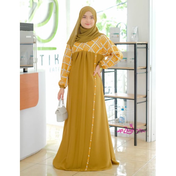 ori Zahin Dress Gamis model kekinian terbaru, motif kotak kotak polos, new arrival