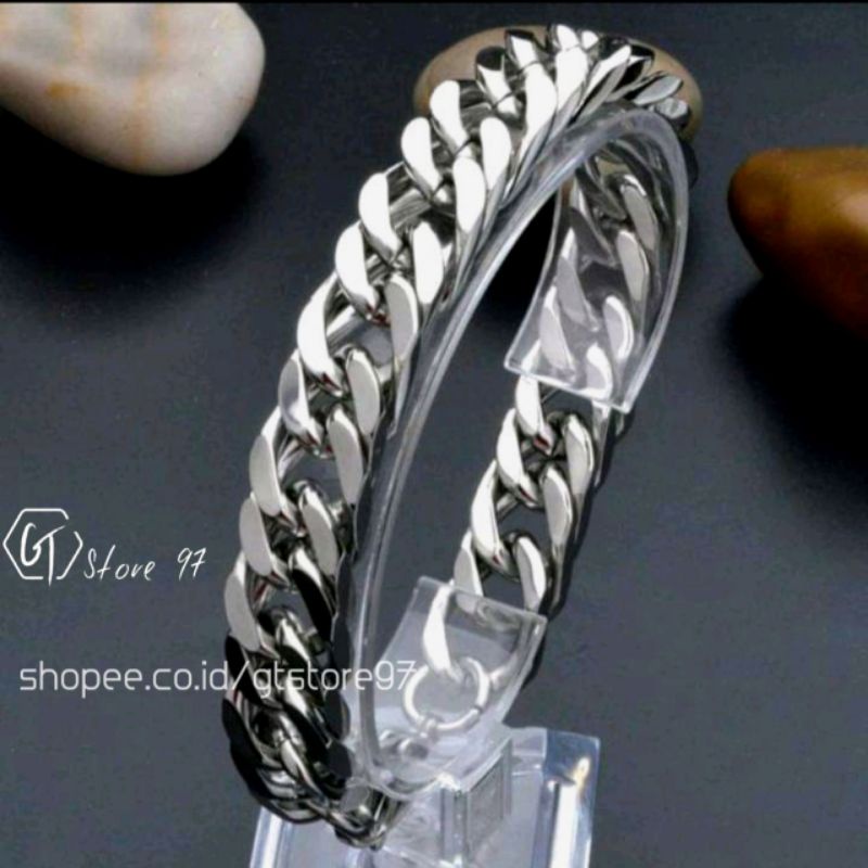 Gelang Titanium Pria Wanita Anti karat Original Cowok Laki Rantai Stainless Steel Silver Baja Putih