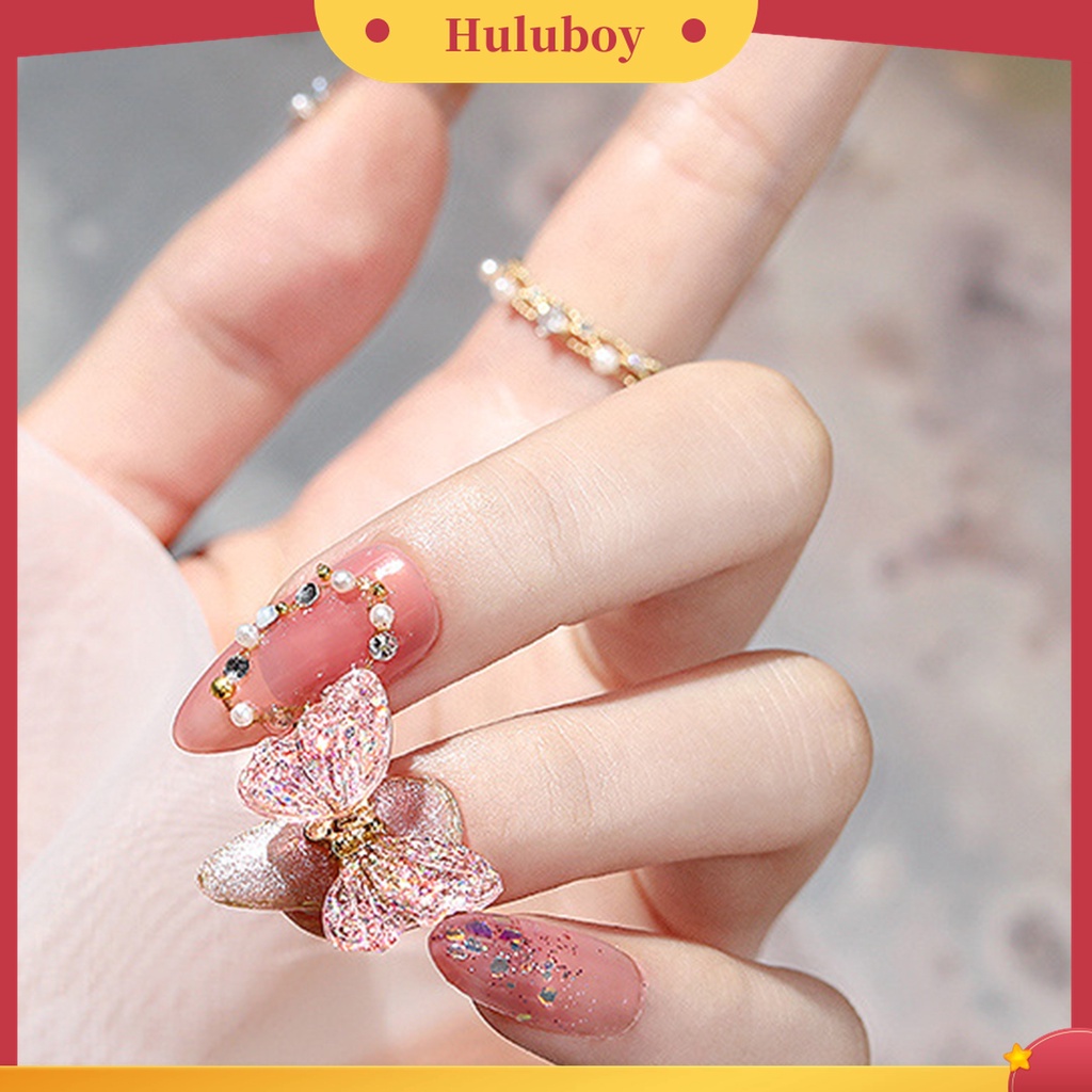 Huluboy Huluboy♡ 5pcs / Kantong Sequin Glitter Kupu-Kupu 3D Bahan Resin Untuk Nail Art