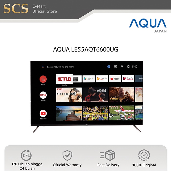 TV Android 55" AQUA LE55AQT6600UG 55AQT6600 Smart AI Bluetooth 9.0