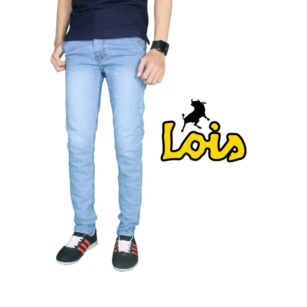 Celana Jeans Lois Pria, Celana Panjang Pria Model Slim Fit, Biru tua, Biru Muda, Dongker