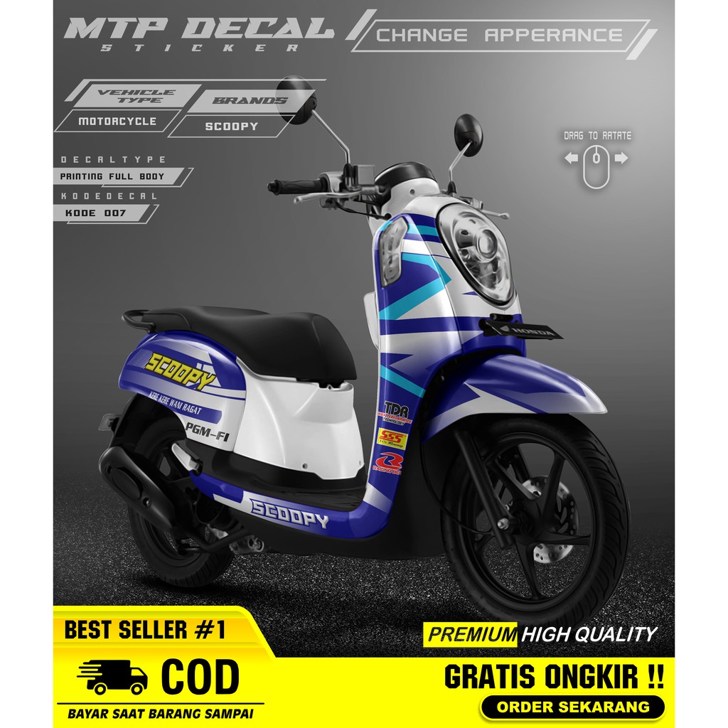 (COD) Decal Stiker Scoopy 2013-2016 lama Dekal Sticker Scoopy full body Desain Racing Biru MTP 07