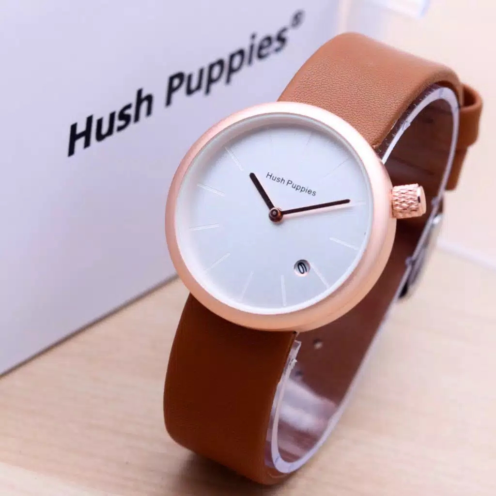 Jam Tangan Wanita Kasual Hush Puppies Bulat Tanggal HP-025 Strap Kulit