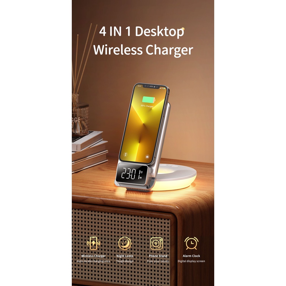 MCDODO CH-1610 Desktop Stand Wireless Charger Alarm Clock - Garansi Resmi 6 Bulan