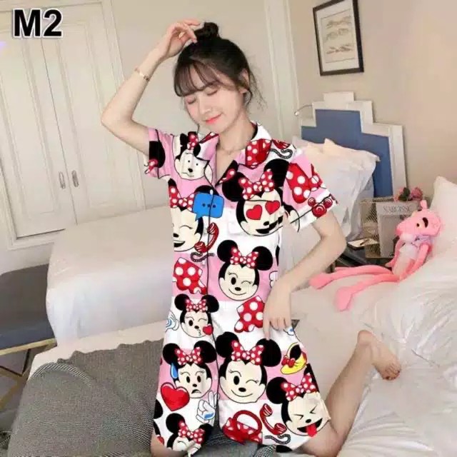 blinqshop baju tidur daster minnie pink