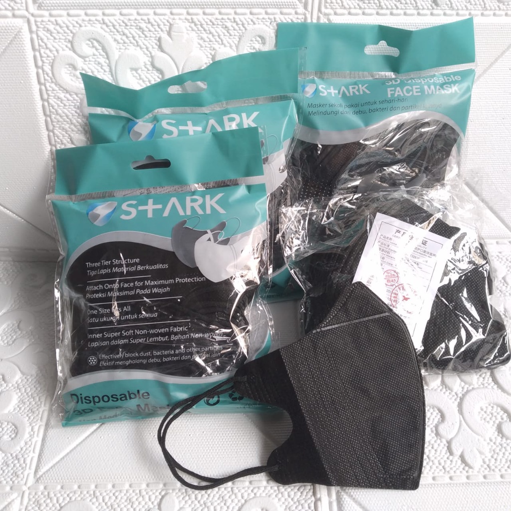 MASKER HITAM ISI 20 PCS 3D DISPOSABLE FACE MASK 3 LAYER PROTECTION MASKER 3 LAPIS ADA IZIN KEMENKES