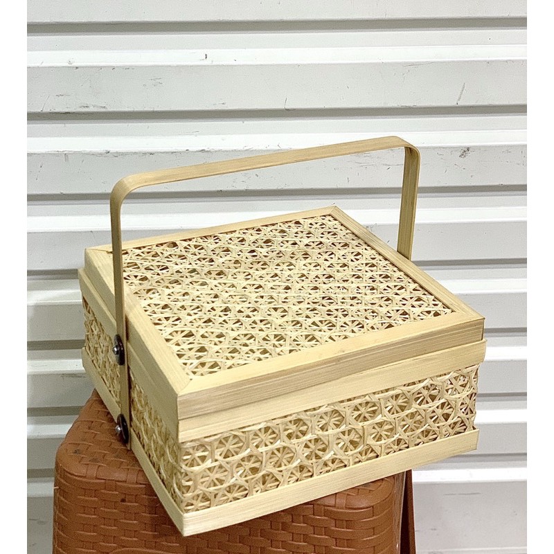 

HAMPERS Box Eid Mubarak Kotak Hampers Lebaran Square Sarang Burung Rattan Tote Natural