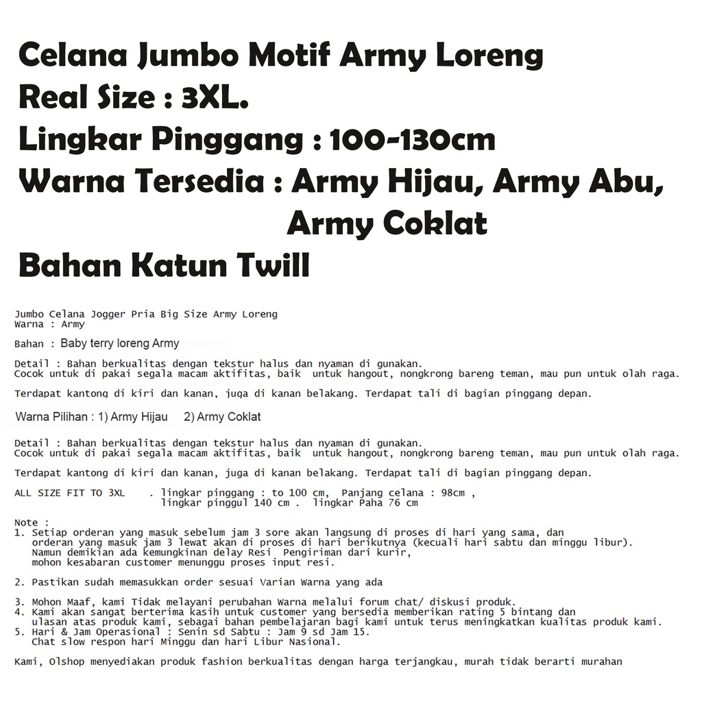 Celana Panjang Pria Jumbo Motif Army  / Jogger Army Loreng Big Size 3XL - JCCollections