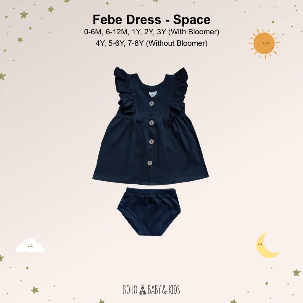 Bohobaby Febe Dress 3-4Y/Bohopanna Gaun Terusan Anak Bayi/Baju Dress Ruffle Set Celana Pendek-Space
