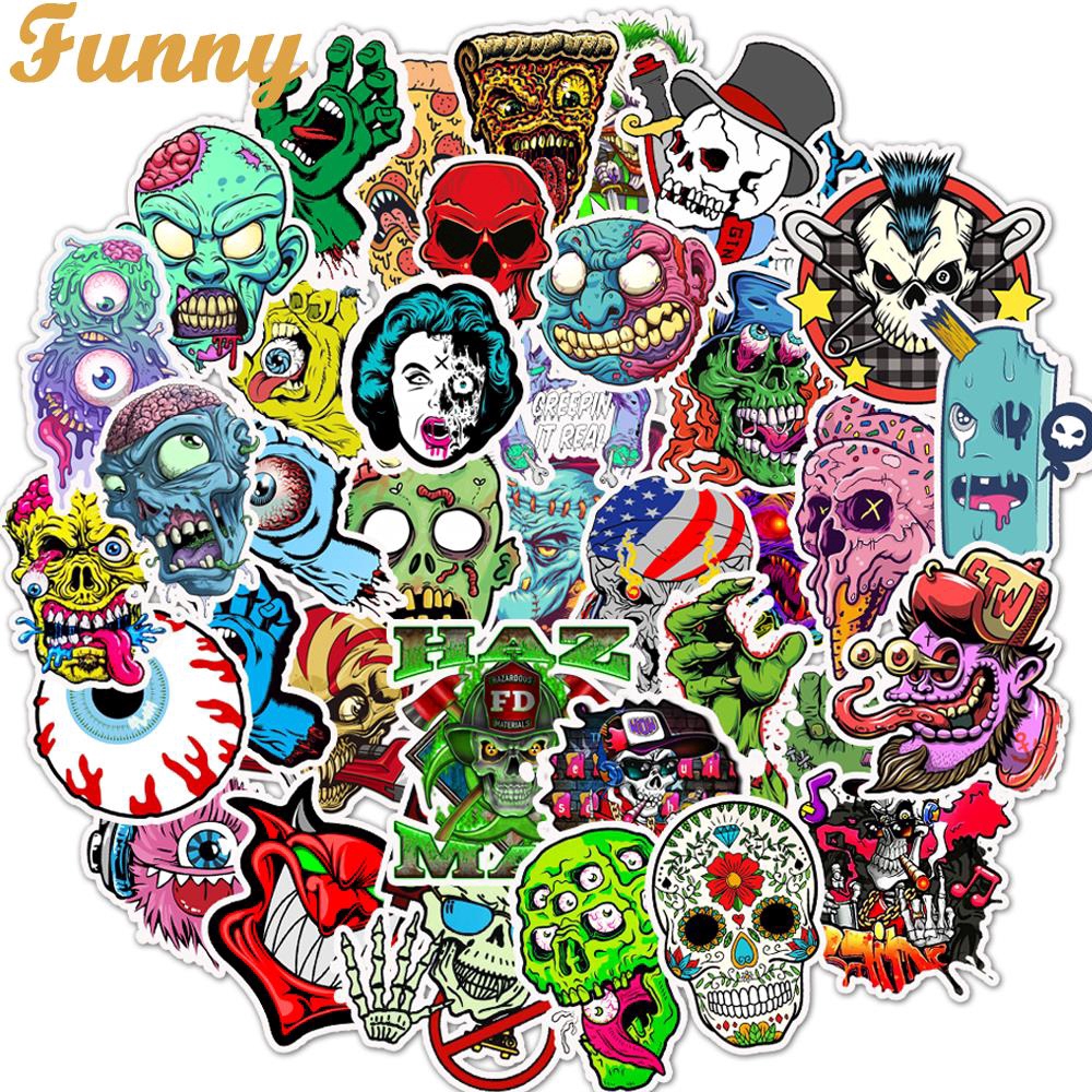 50pcs Graffiti Skull Punk Rock Dark Diy Stickers For Laptop Skateboard Guitar Car Helmet