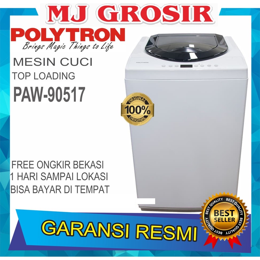 MESIN CUCI 1 TABUNG POLYTRON PAW 90517 TOP LOADING 9 KG ZEROMATIC