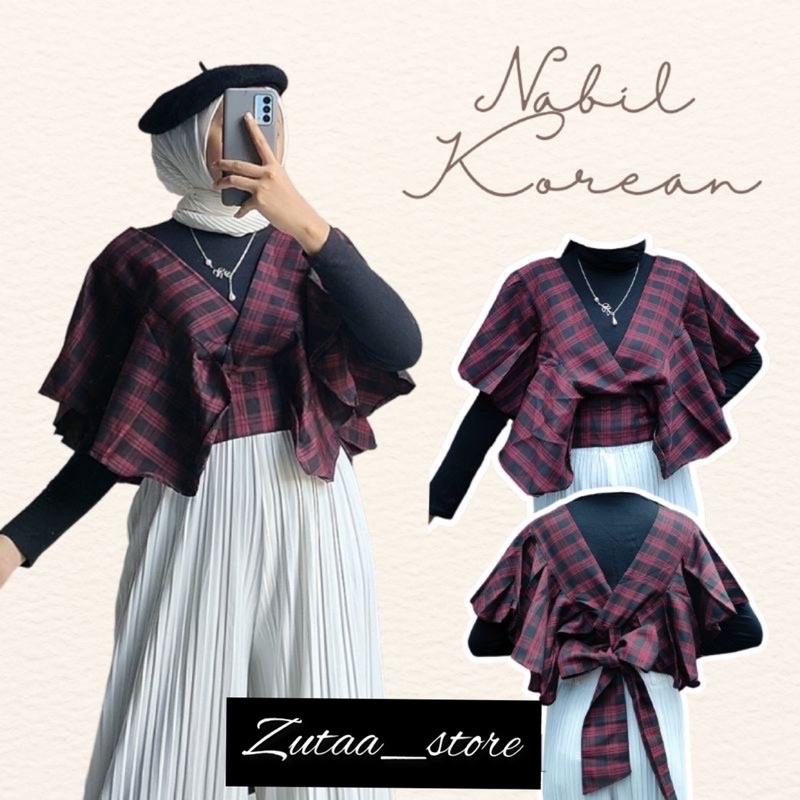 NABIL KOREAN TOP // VEST RUFFLE KOREA TARTAN // ROMPI KOREA VIRAL IKAT PITA KOTAK // VEST YURA