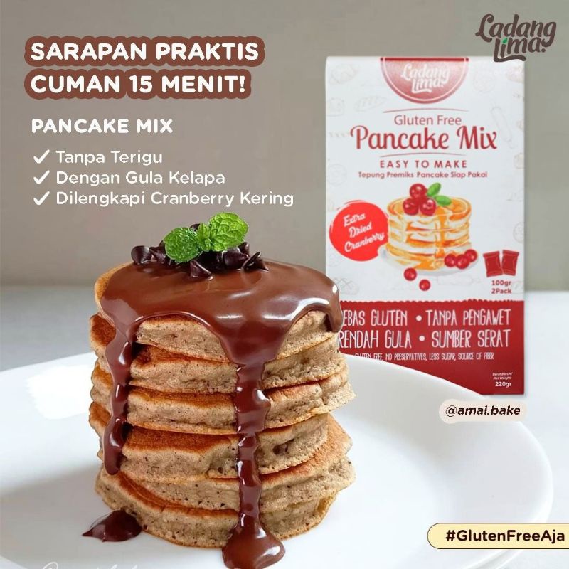 

Pancake Mix 220g Ladang Lima (Tepung Premiks Pancake Siap Pakai) cemilan sarapan snack sehat