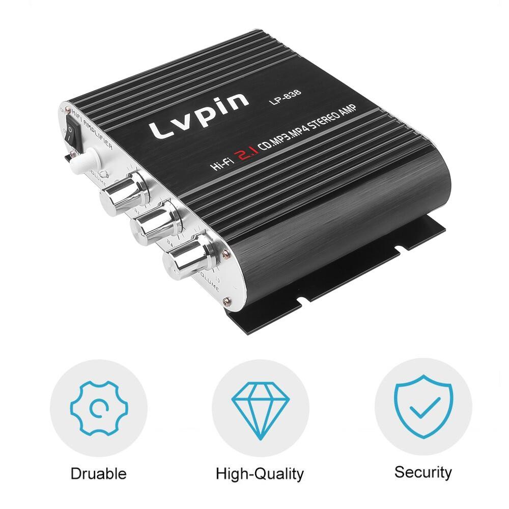 Power Amplifier LVPIN Mini HiFi Stereo Ampli Treble Bass Booster subwofer murah 12V 20W 2.1 channel