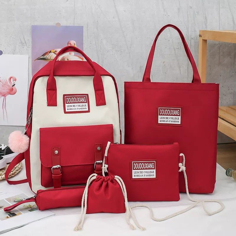 Tas Ransel 4 in 1 Limited Edition Tas Sekolah Backpack Wanita Tas Satu SET - BISA PILIH WARNA-PROMO AFGN MERAH