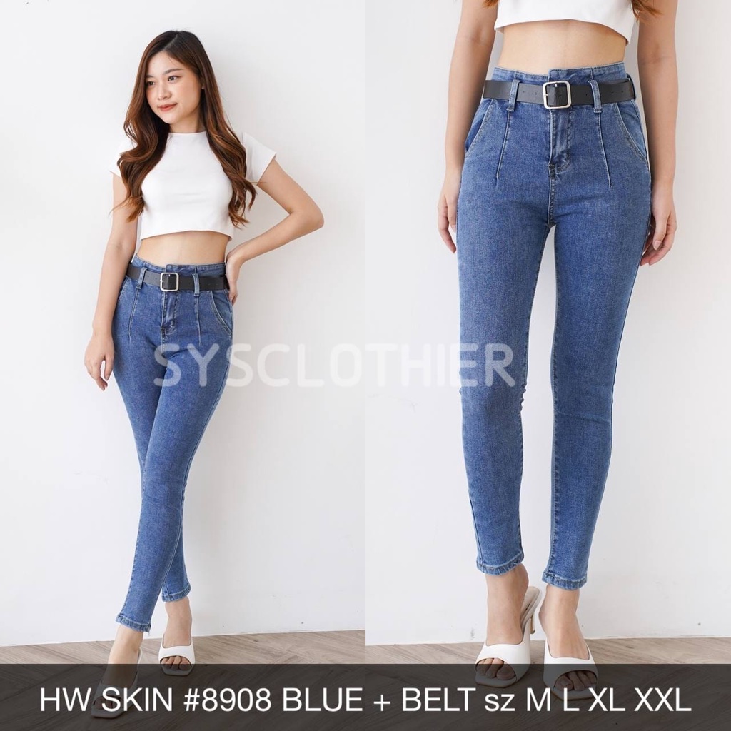 CELANA JEANS WANITA HW SKIN #8908 SERIES + BELT-SYSCLOTHIER