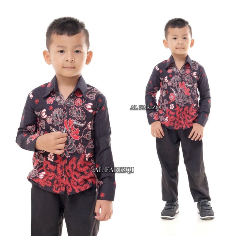 Kemeja Batik pria dewasa warna merah marun couple ayah dan anak Batik seragam terlaris