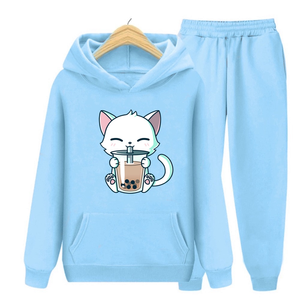 YMF - Setelan Sweater Hoodie Kitten Boba | CAT BOBA®