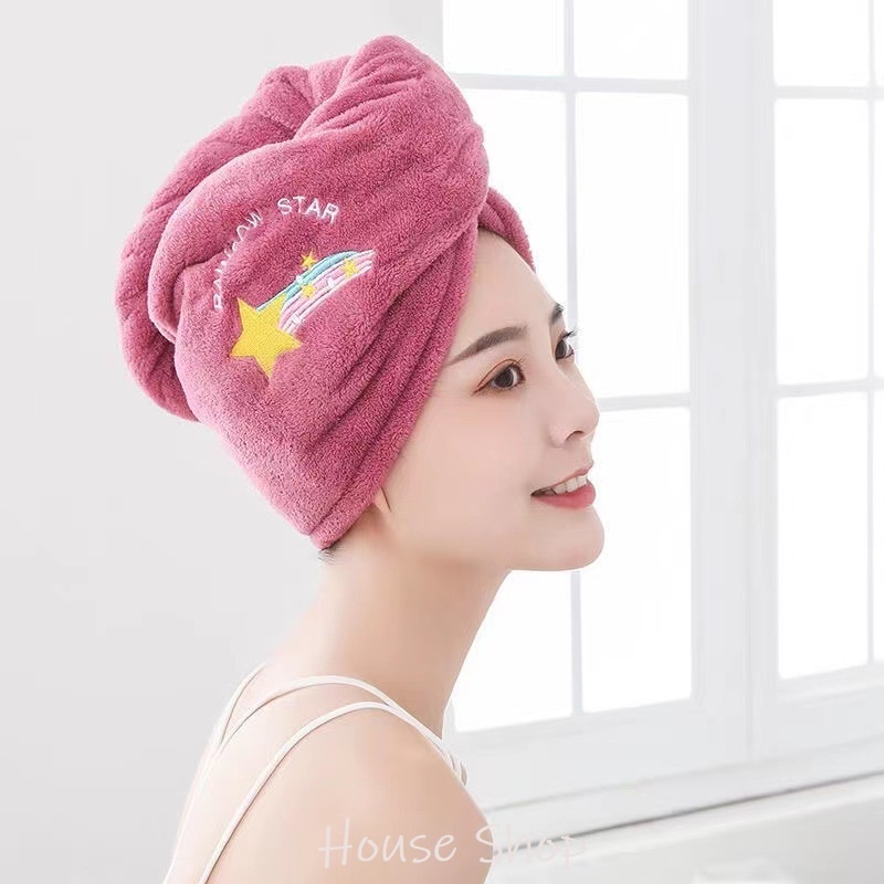 HS-0067 Handuk Keramas Kancing Cepat Kering Magic Head Towel Topi Fast Dry Hair Bahan Microfiber Handuk Turban