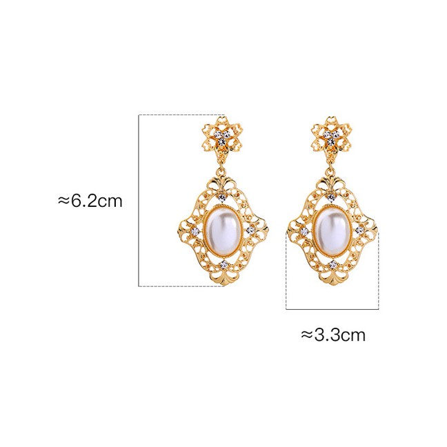 LRC Anting Fashion  Openwork Flower Pearl Stud Earrings F50771