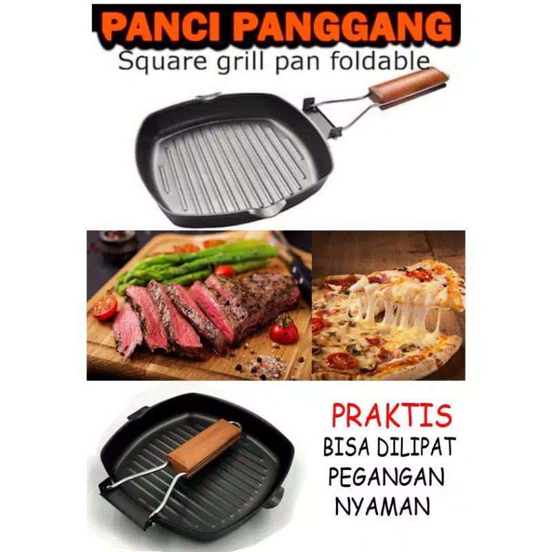 Square Grill Pan 20cm Panci  Teflon Panggang BBQ Roti Sate Serbaguna