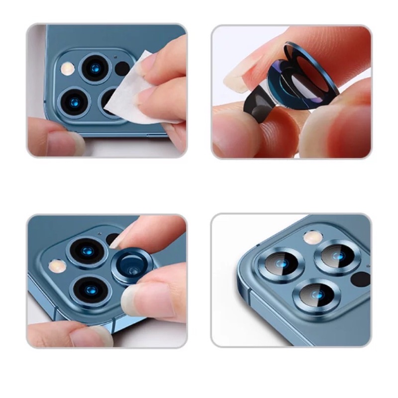 [1 PC] Pelindung Lensa Kamera Bahan Kaca Aluminum Dengan Ring Metal Camera Lens Protector Tempered Glass Untuk iPhone 11 / 12 / 12 Mini