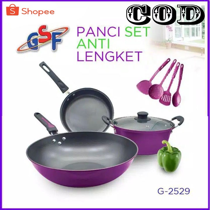 Panci Set Tutup Kaca Panci Set Gsf 8 Pcs Teflon Series G-2529 NEW PROMO