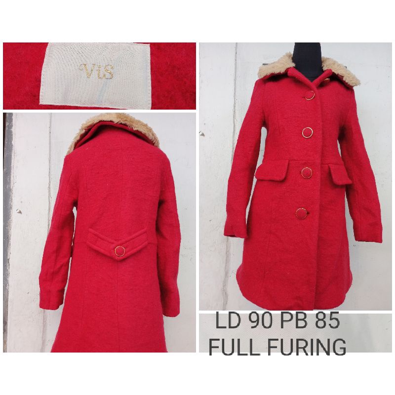 Wool COAT MERAH BULU FULL FURING LD 90