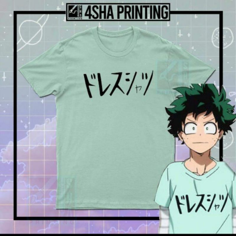 Baju Kaos Anime Boku No Hero Deku Cosplay tulisan jepang