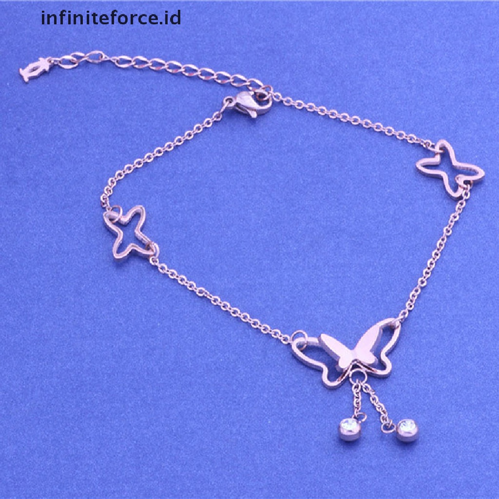 Infiniteforce.id Gelang Kaki Rantai Rose Gold Wanita Desain Kupu-Kupu Butterfly