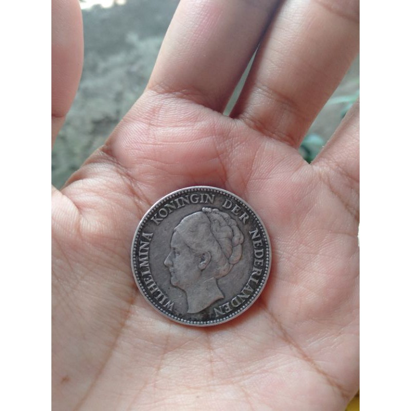 koin welhelmina 1G koin perak koin kuno tahun 1929
