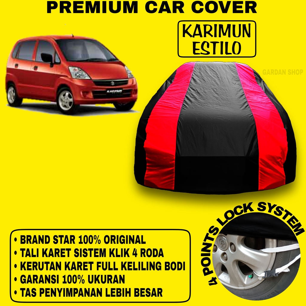 Body Cover KARIMUN ESTILO Sarung Strip MERAH Penutup Bodi Mobil Karimun Estilo Waterproof PREMIUM Cover