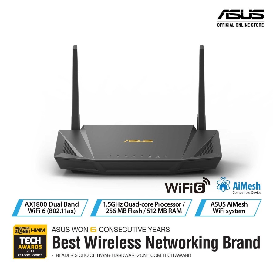 ASUS RT-AX56U AX1800 Dual Band WiFi 6 (802.11ax) Wireless Router