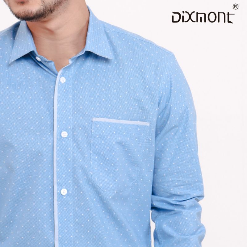 Dixmont Kemeja Pria Basic Formal Motif Lengan Panjang Hem ML01221