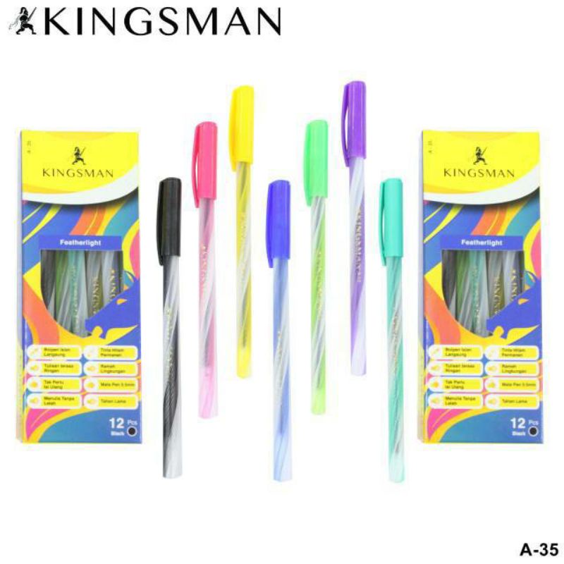 Pena Bolpen KINGSMAN Rainbow Ulir Tinta Hitam / Pieces