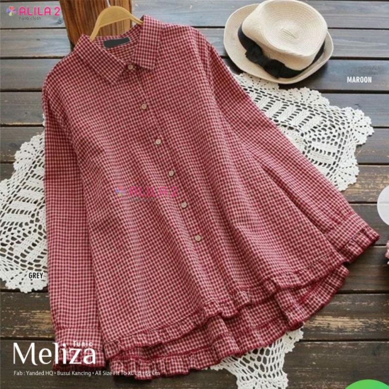 (COD) Meliza Tunik Kotak kotak Hitam & Maroon Long Tunic busui Ld 105 bawah Rempel Katun HQ By Alila
