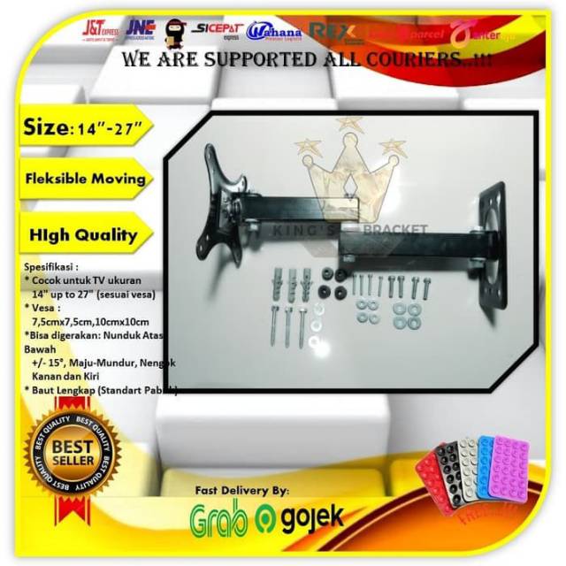 Bracket Tv Monitor 14&quot; sampai 27&quot; Model lengan Fleksible moving