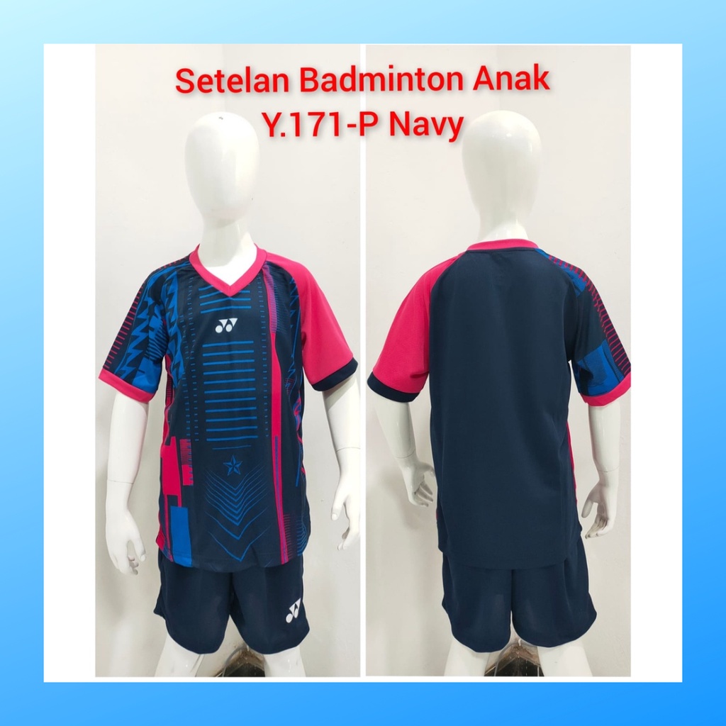 Kaos badminton anak laki-laki jersey bulutangkis baju celana setelan jersy perempuan stelan t-shirt outfit seragam kostum print olahraga casual suit pakaian jarsey oblong apparel sports jersi sudirman thomas uber cup bulu tangkis ST.Y171 navy polos