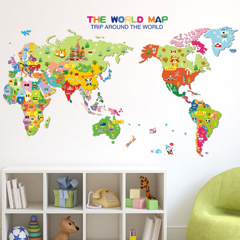 RELIZA WALL STICKER PETA DUNIA THE WORLD MAP GLOBE KIDS ANAK STUDY STIKER DINDING XL7123