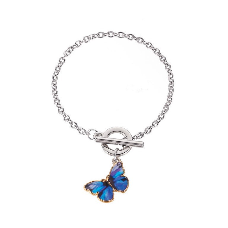 Kalung Kupu-kupu Rantai Clavicle Warna Biru Gelang Gaya Korea Untuk Wanita LS002