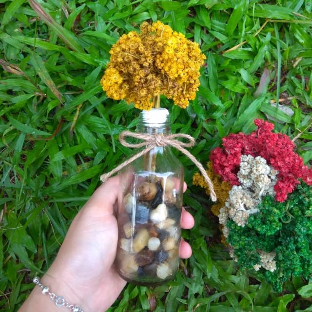 

Kado spesial/kado ultah/kado unik/kado wisdua/kado keren/Botol kaca bunga edelweis kuning