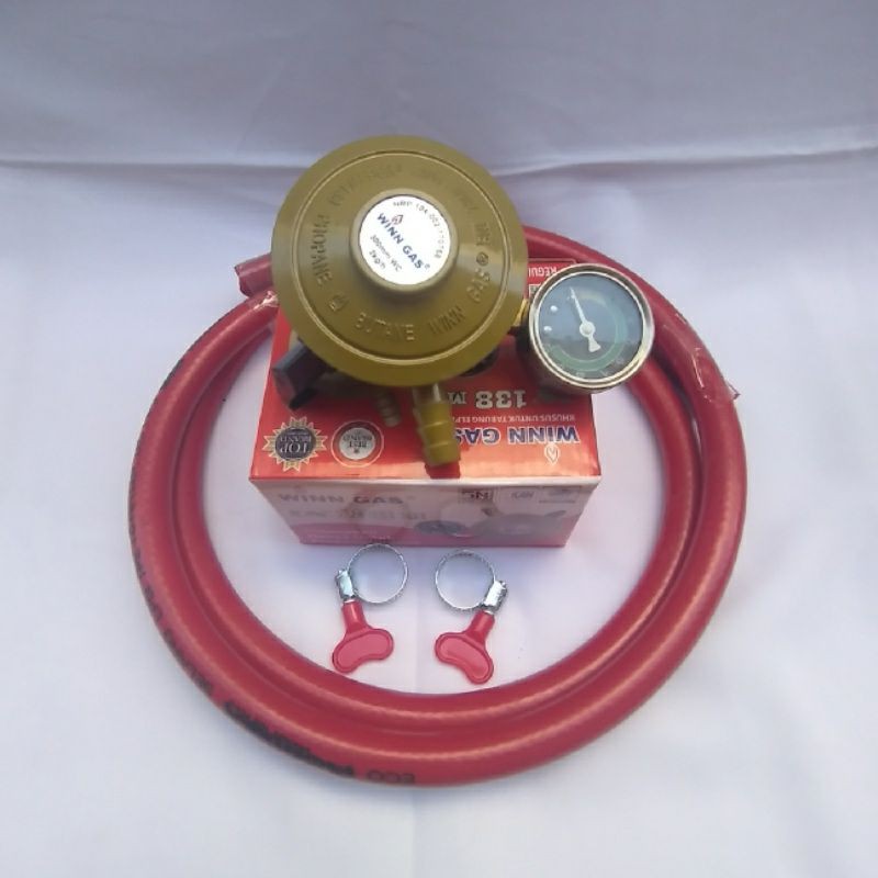 REGULATOR WINN GAS W 138 METER +SELANG DUA LAPIS 2 METER+ KLEAM 2 PC